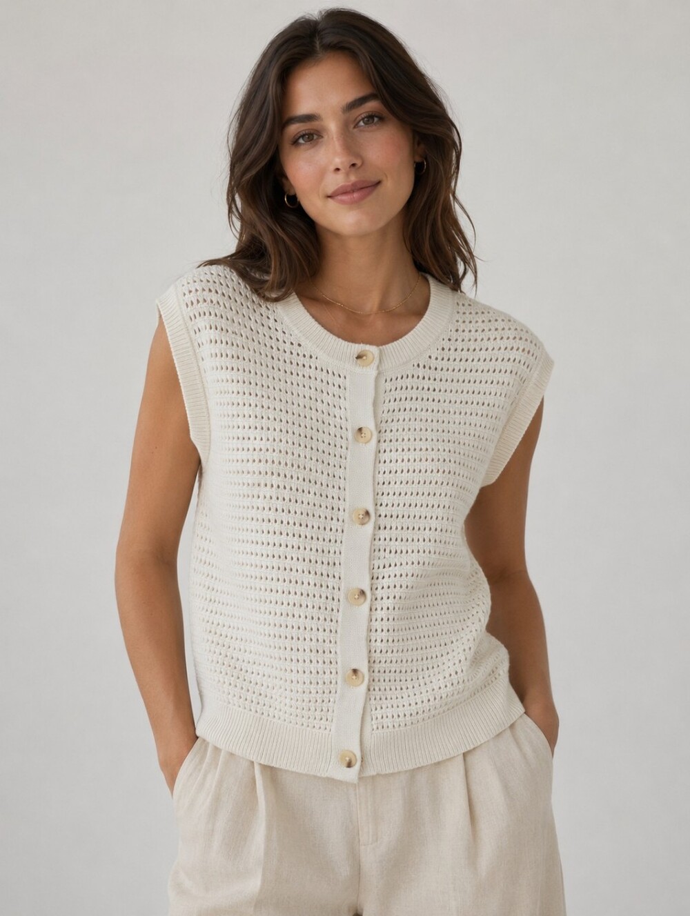 Universal Thread Womens Cream Sleeveless Open Knit Cardigan Sweater Size S